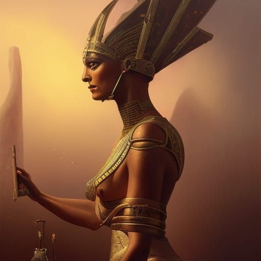 Egyptian Steampunk Portrait in Surrealist Oil Painting Style