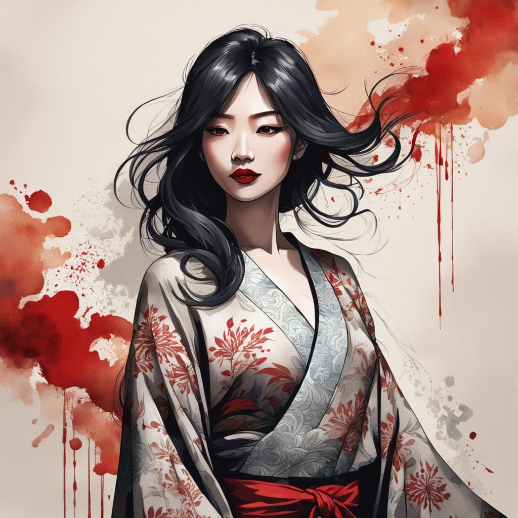 Japanese Woman in Elegant Kimono