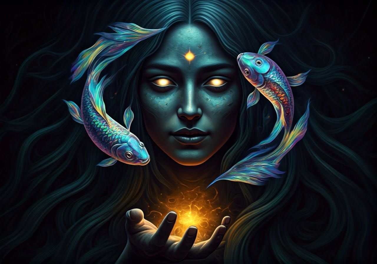 Mystical Goddess Beckons Cosmic Pisces