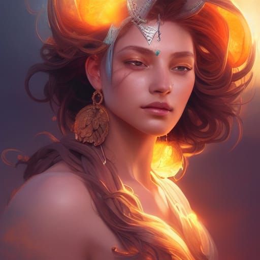Goddess Of The Sun Portrait in Art Nouveau Style
