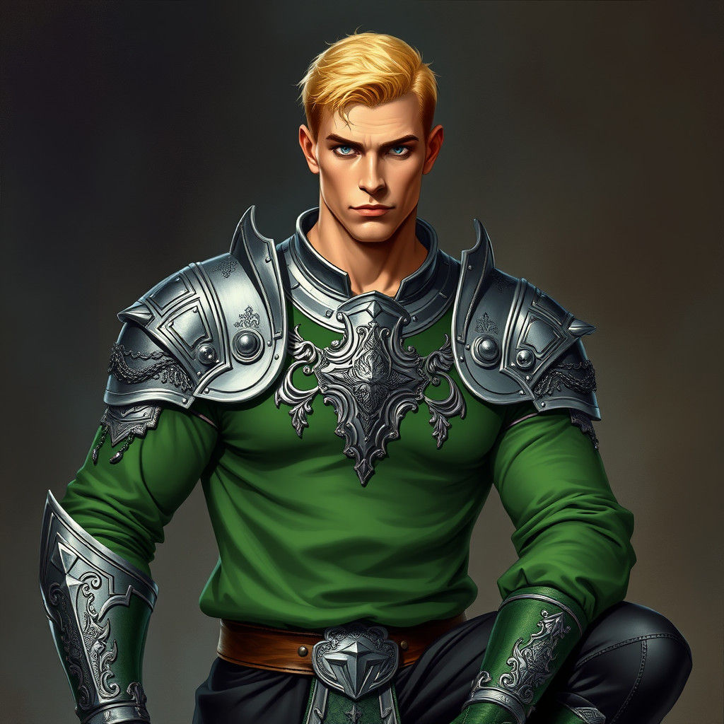 Armored Warrior in Green, Heroic Realism Style