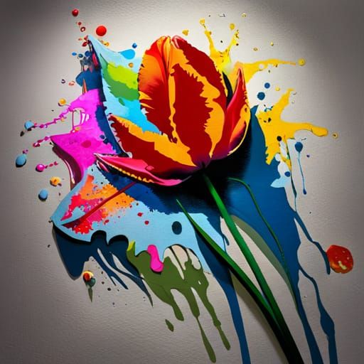 Banksy-Style Tulip Graffiti with Splash Art Colors