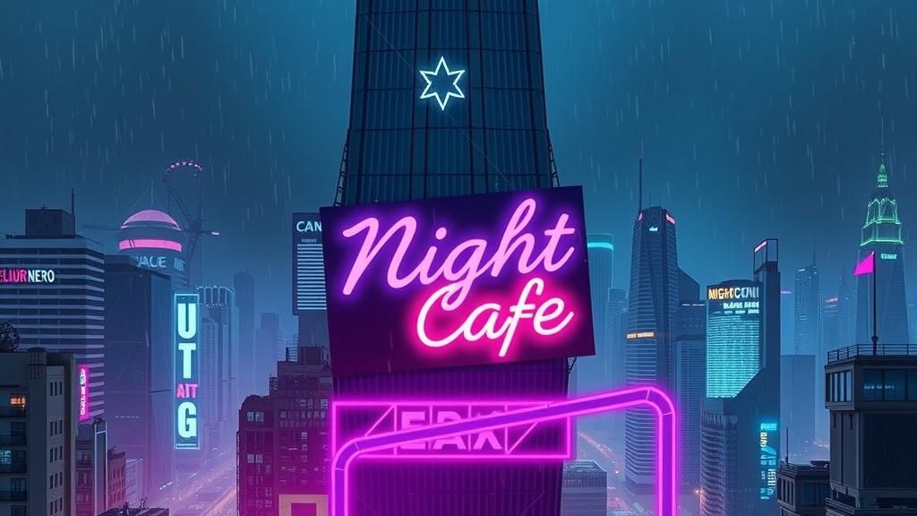 Neon Billboard on Dystopian Skyscraper in Cyberpunk Style