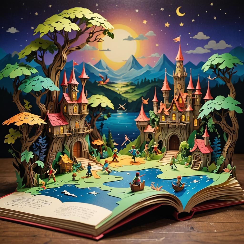 Fantasy Peter Pan Pop-Up Book Illustration