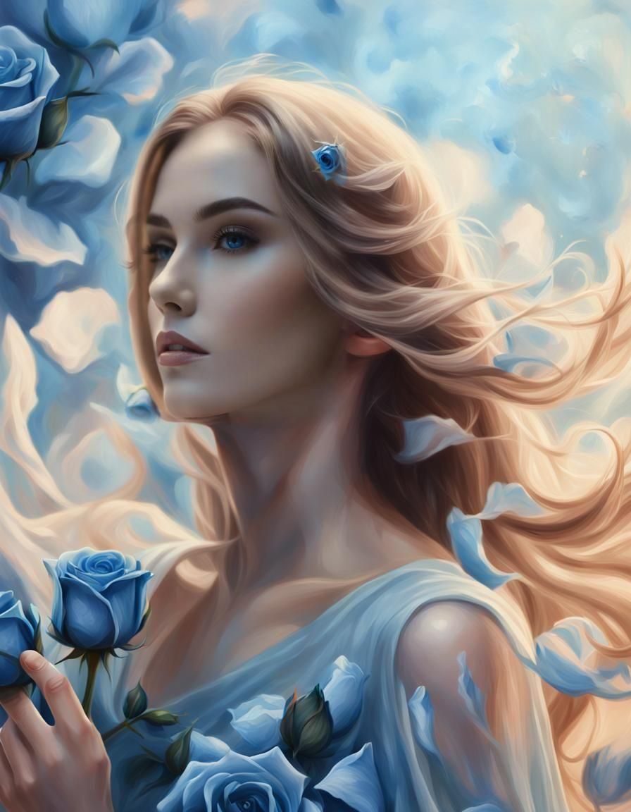 Woman Creates Blue Roses in Portrait