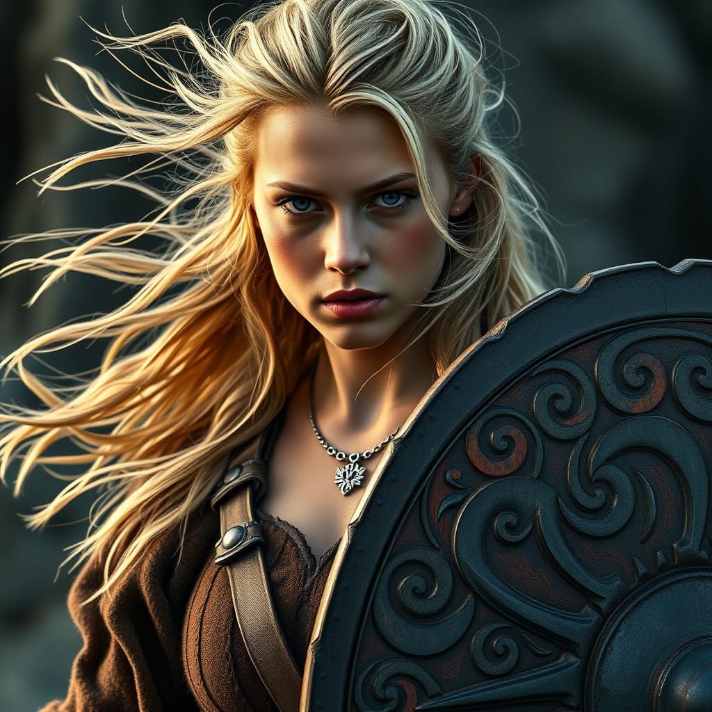 Viking Shield Maiden in Nordic Attire