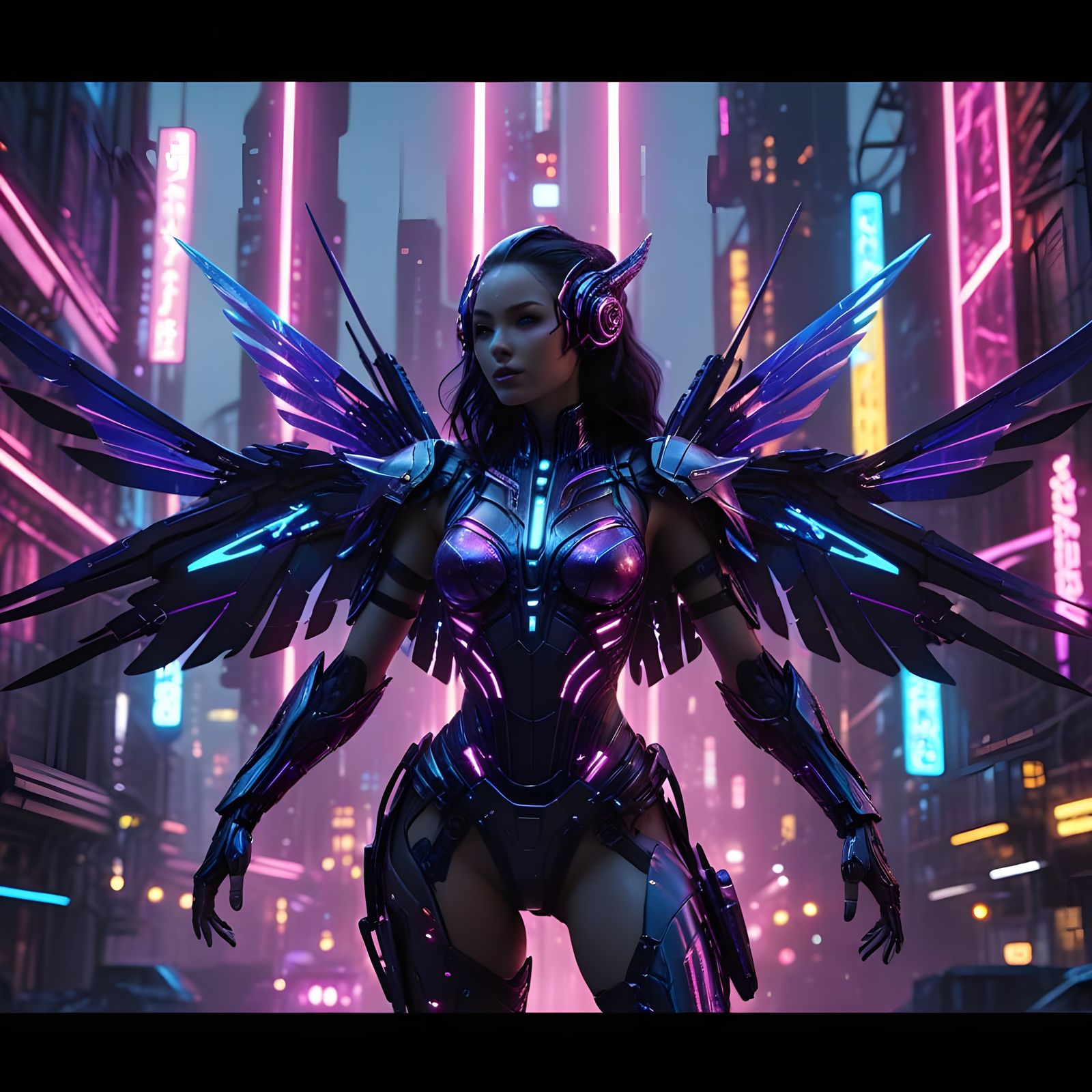 Cyberpunk Fairy with Mechanical Rocket Wings