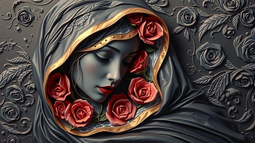 Bas-Relief Portrait with Roses and Cloak