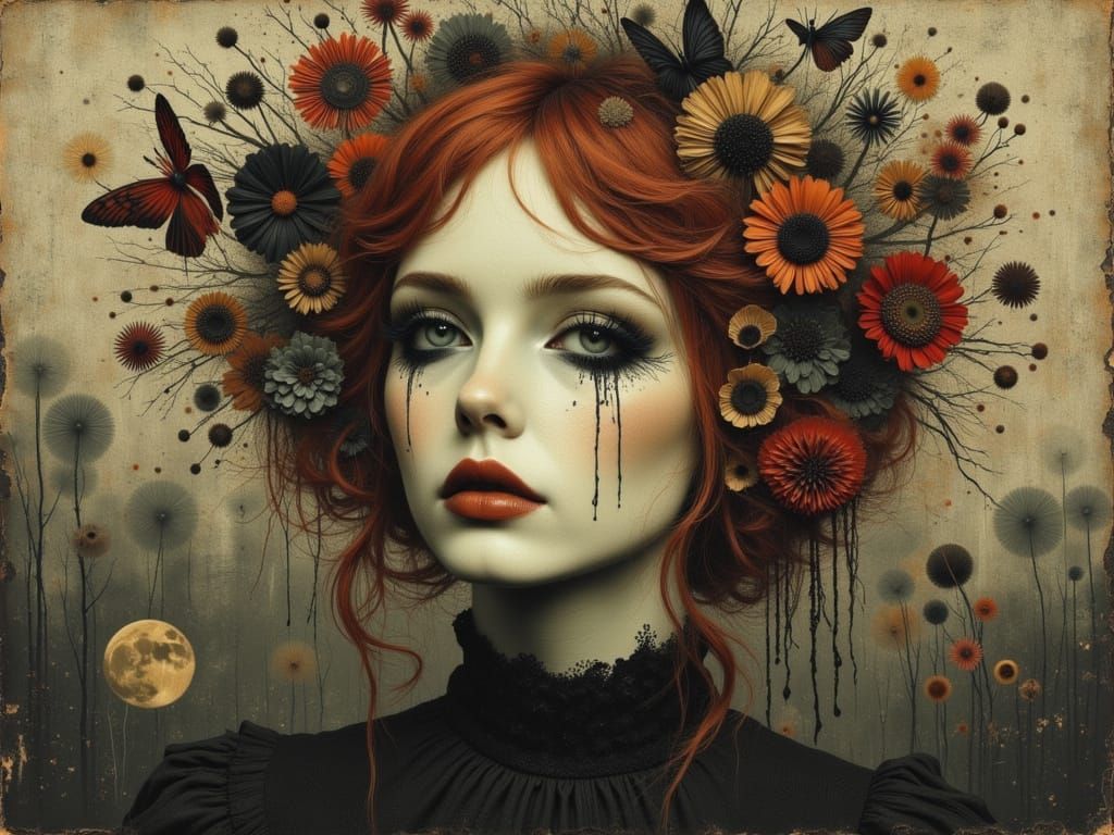 Ethereal Gothic Woman in Moonlit Vintage Fashion