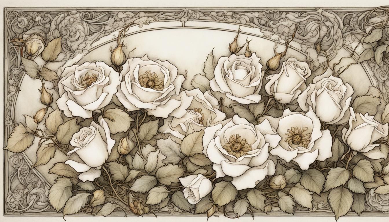 White Roses in Arthur Rackham Style