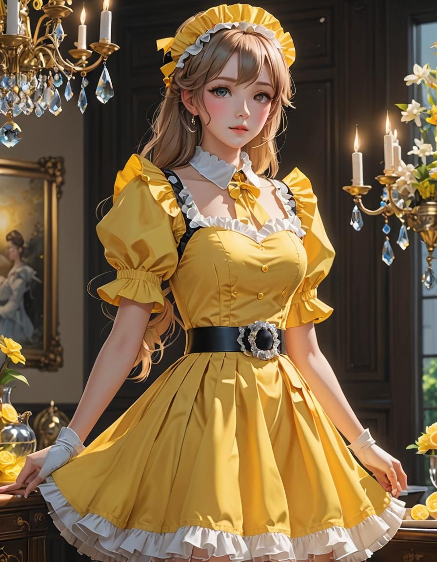 Yellow Maid Dress in Anime Style