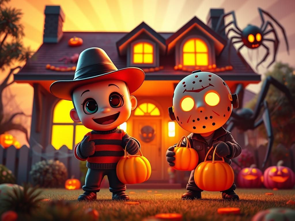 Chibi Freddy and Jason Trick-or-Treating, Pixar-style