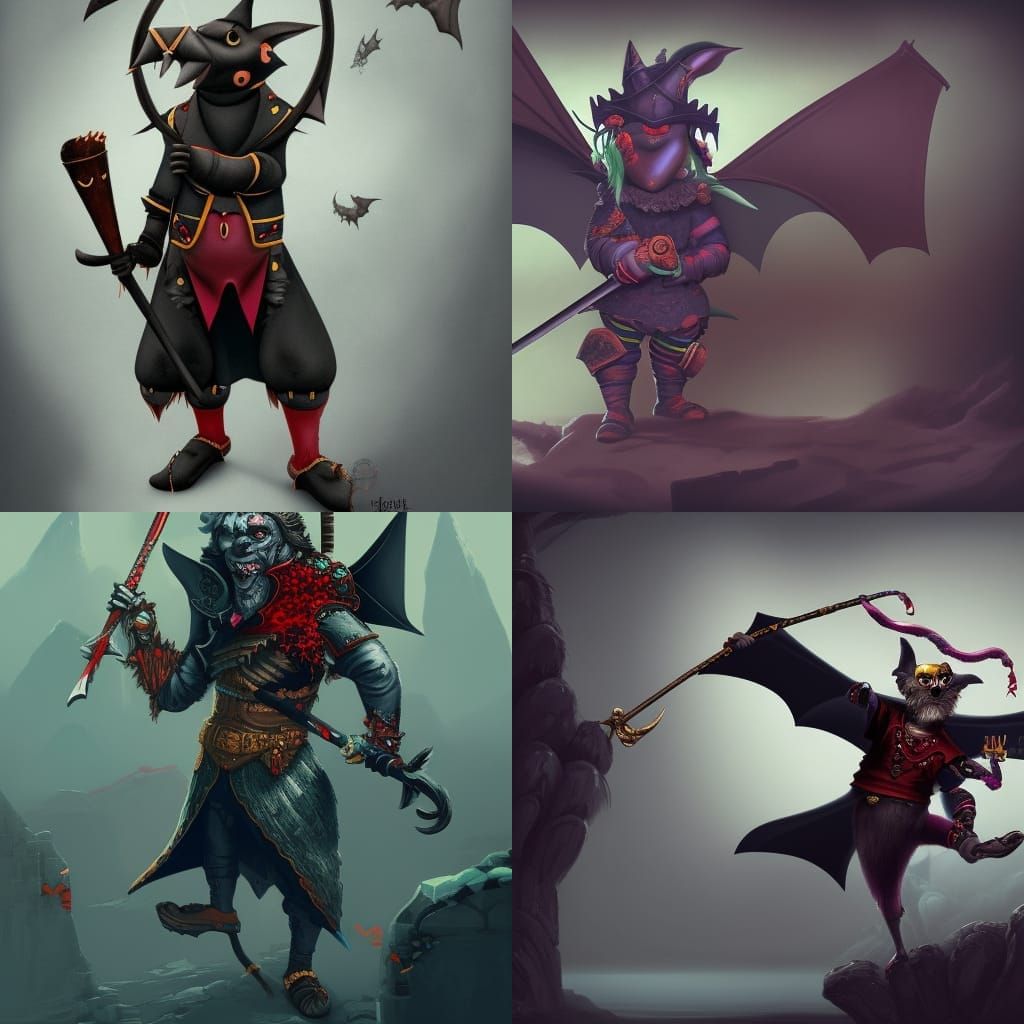 Bat-Jester with Hammers in Minimalist Style