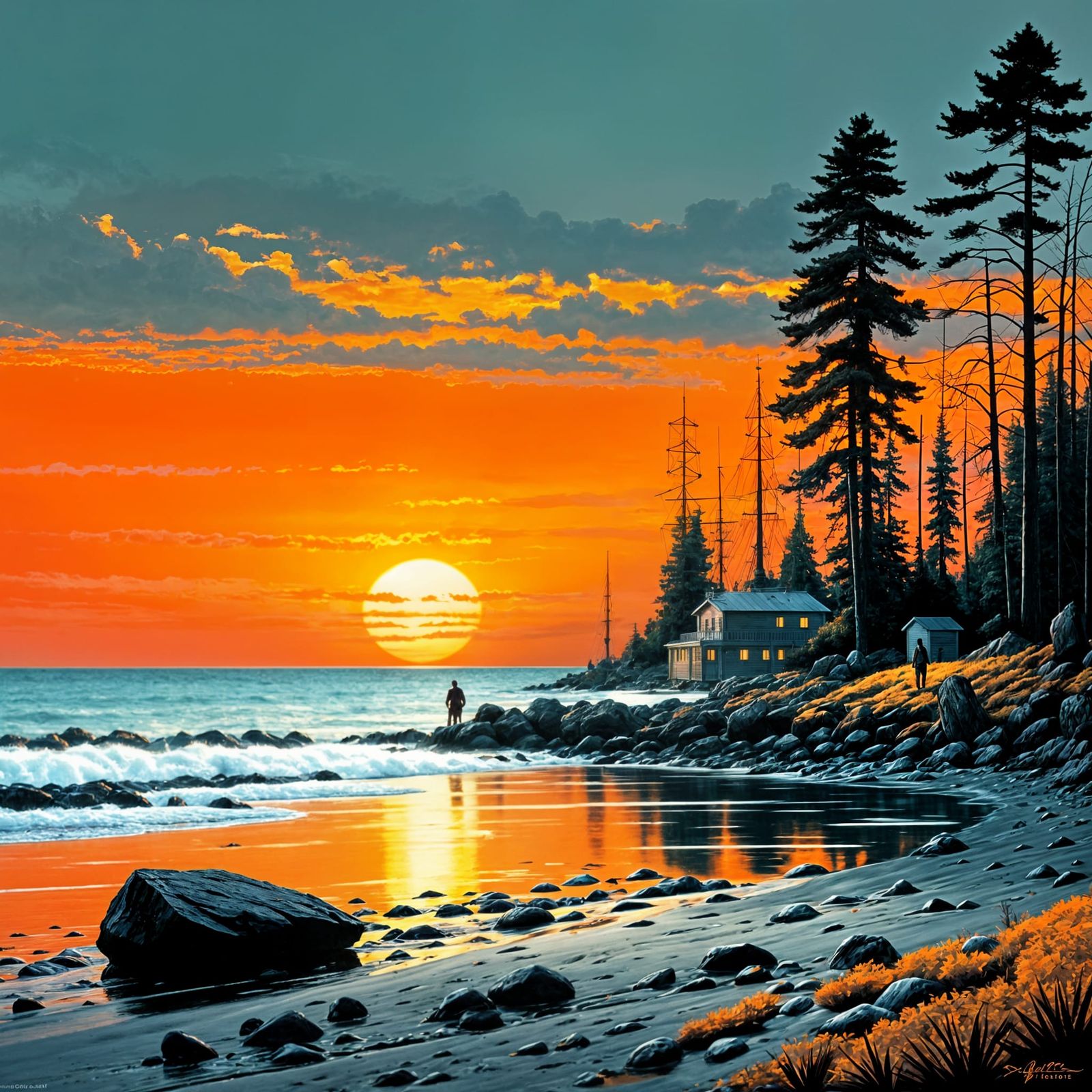 Vibrant Sunset Seascape in Hyperrealistic Detail