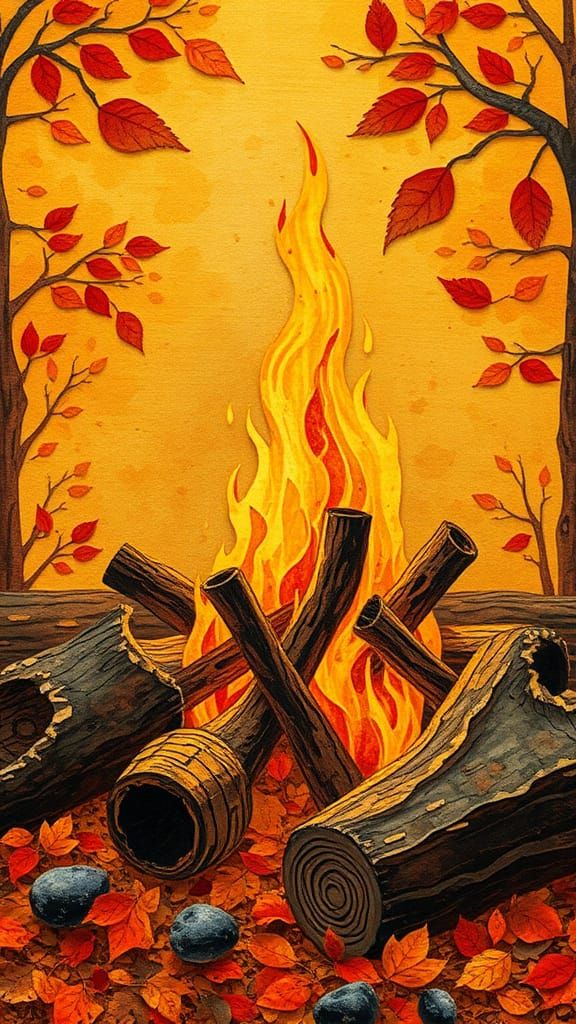 Autumn Bonfire Paper Collage in Eric Carle Style