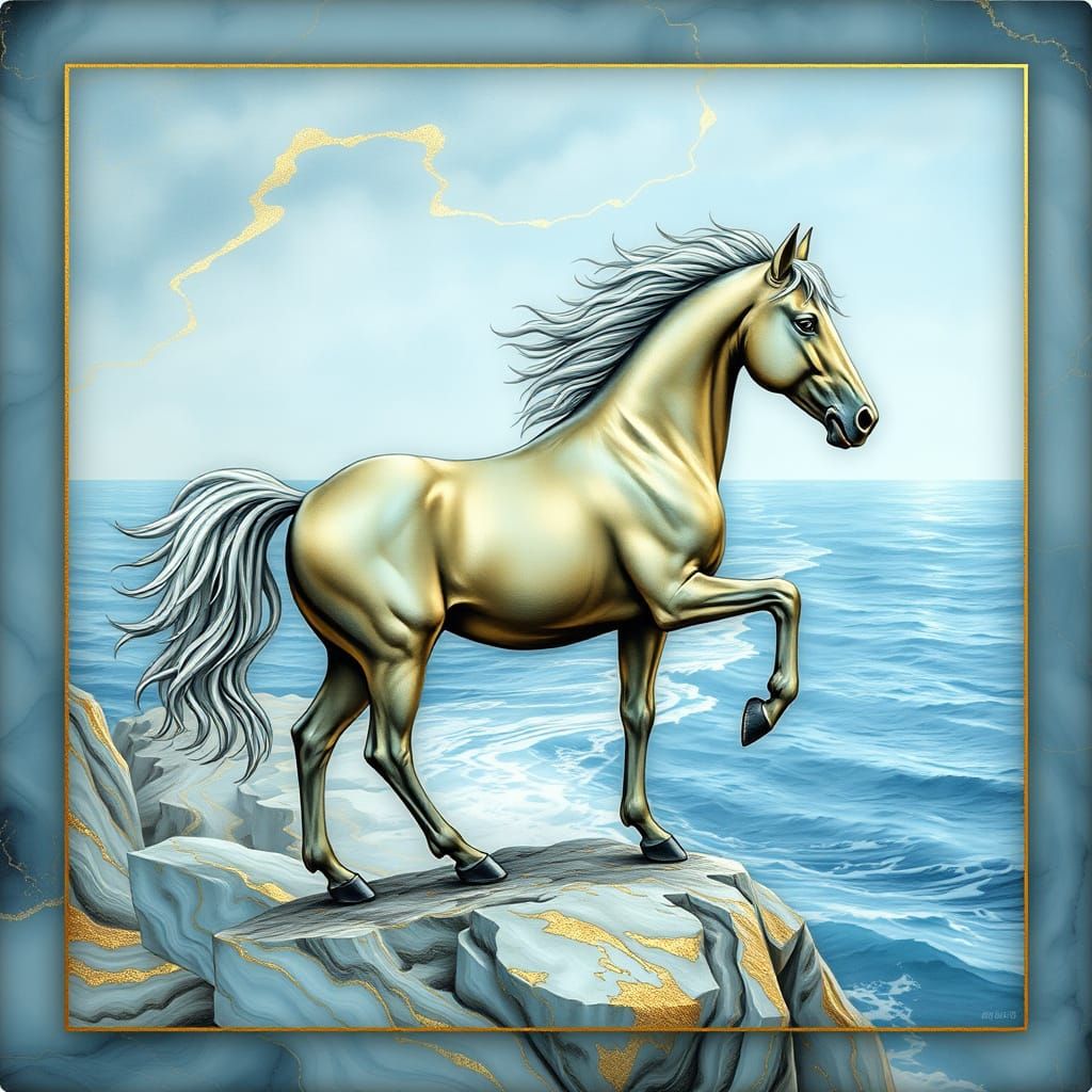 Horse on Windy Cliff: Alcohol Ink Glasswork