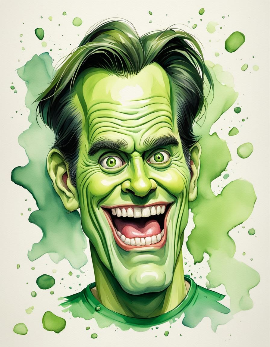Laughing Jim Carrey as The Mask: Caricature Sketch