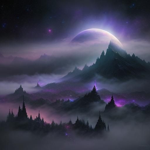 Dark Planet in Bright Space: Ethereal Fantasy Art