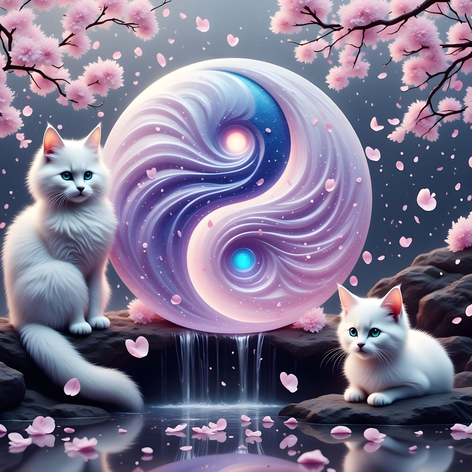 Elegant Persian Cat on Cherry Blossom Branch