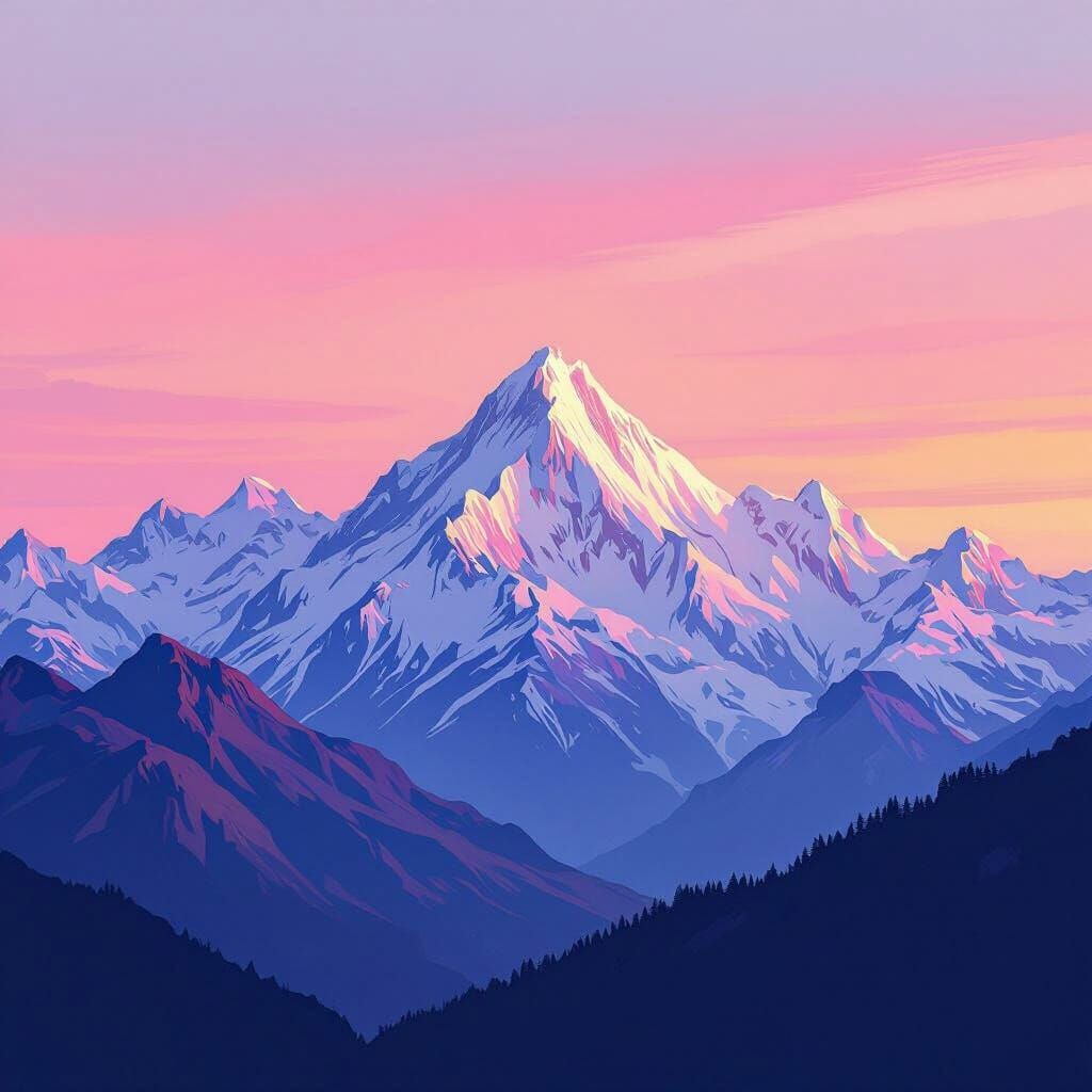 Dreamy Pastel Mountain Sunset in Impressionist Style