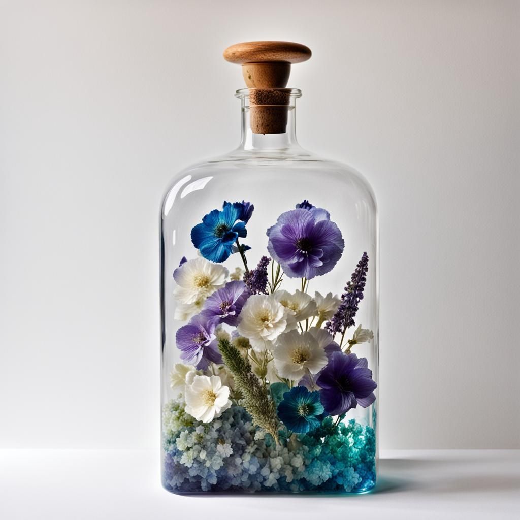 Herbarium Bottle of Preserved Flowers