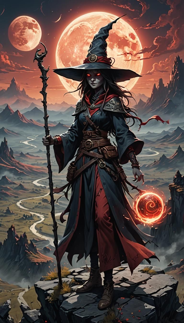 Moon Witch Casting Spell at Dusk