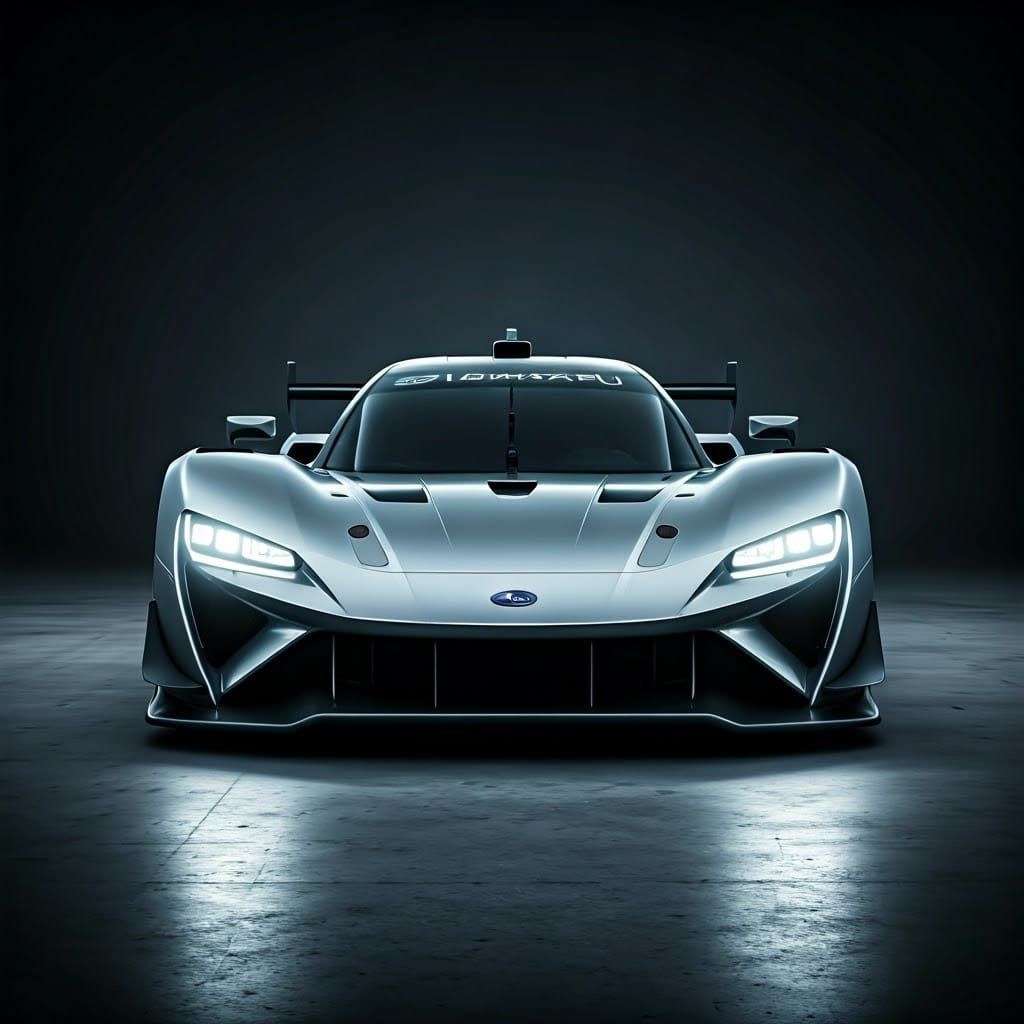 Futuristic Silver Subaru Race Car, Studio Photo