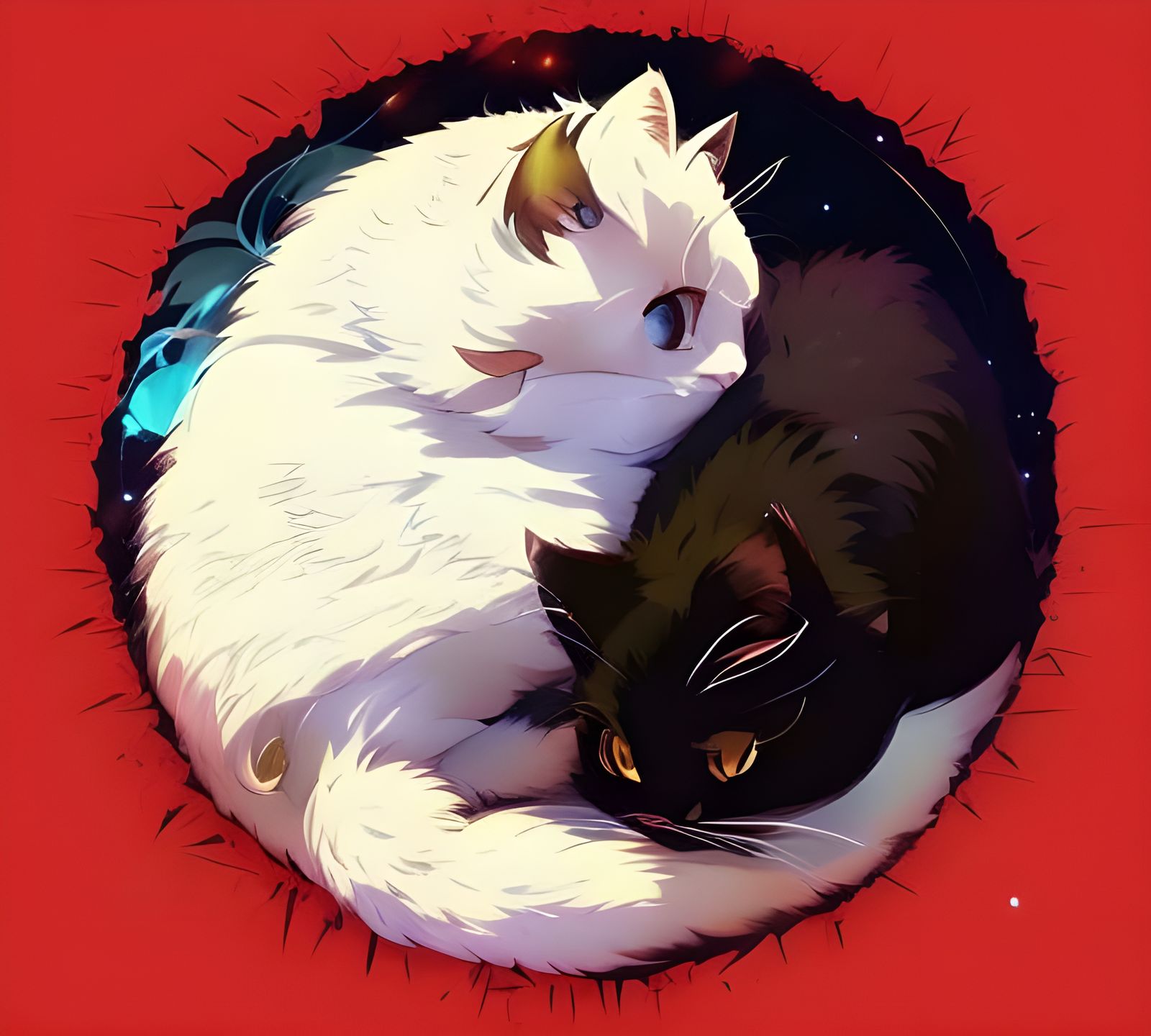 Yin Yang Cats in Anime Style