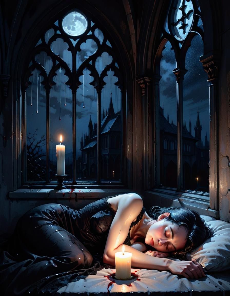Woman Sleeping Under Gothic Window Painting