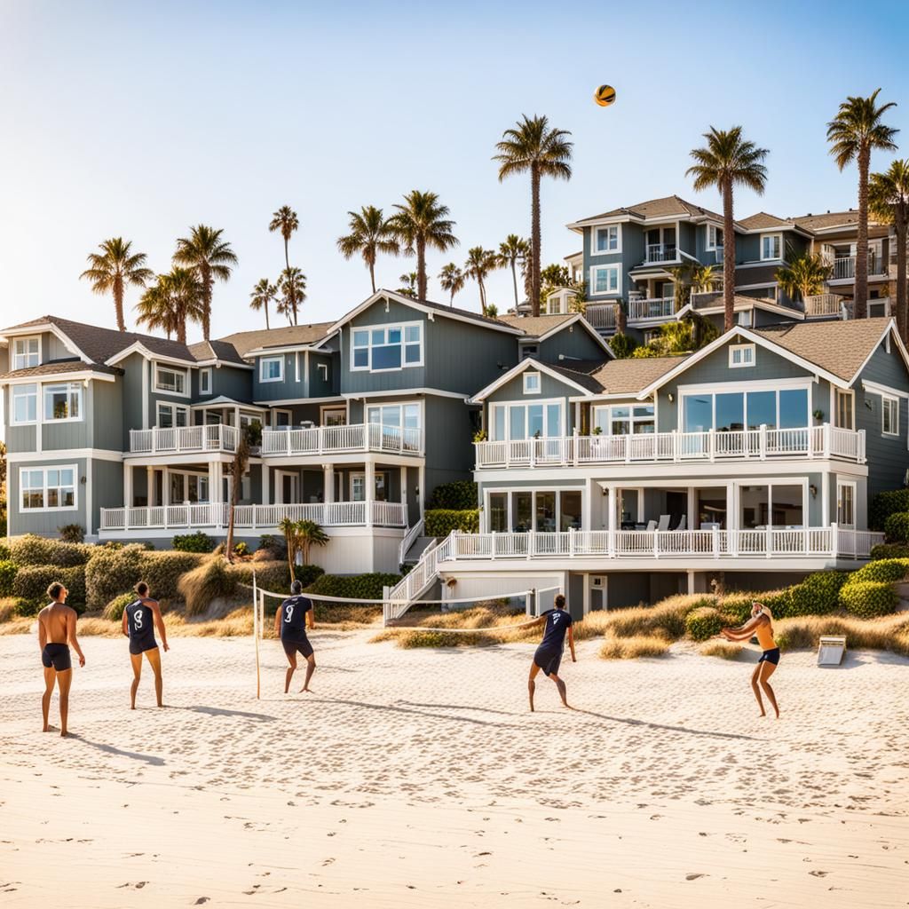 California Beach Homes and Volleyball Game