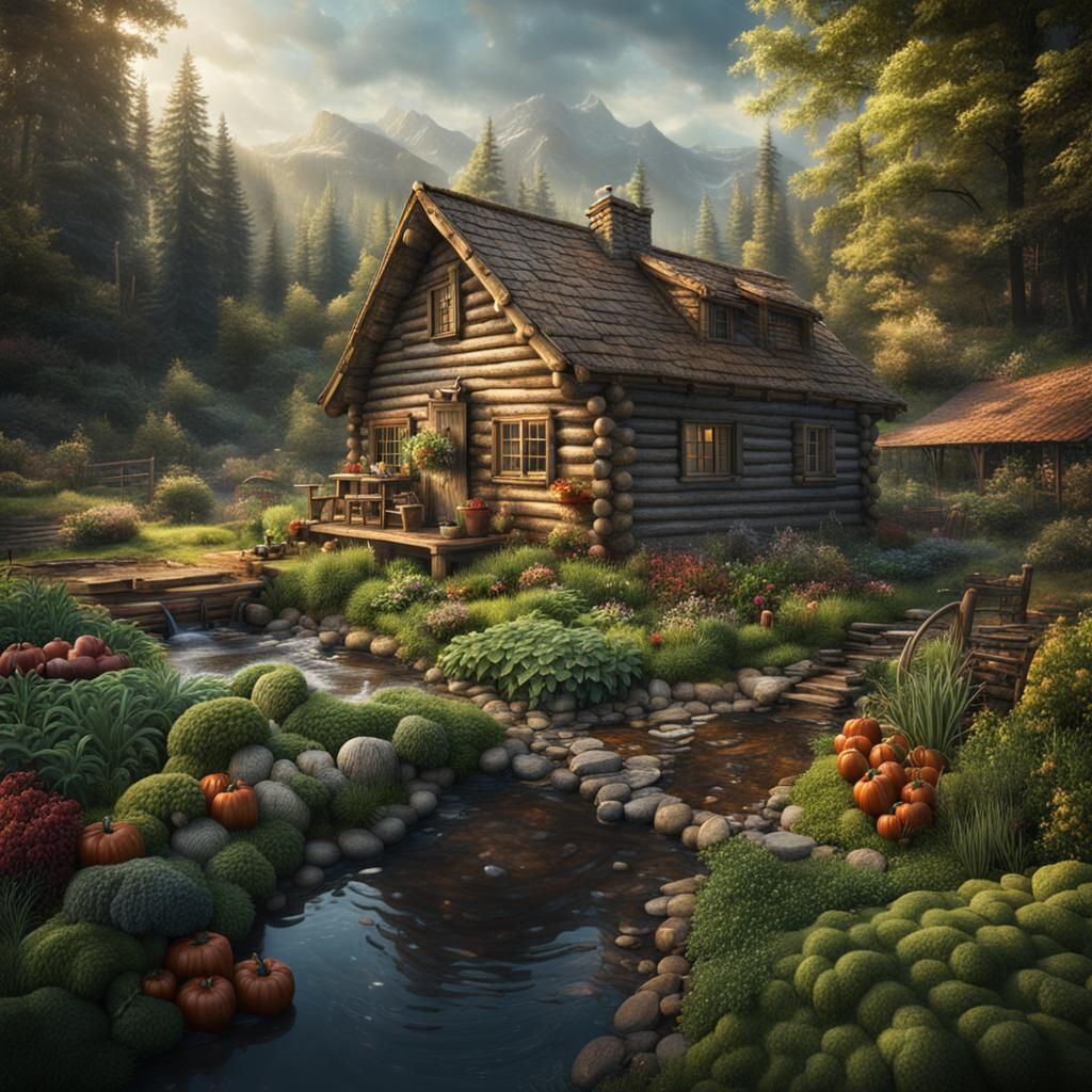 Log Cabin Retreat with Garden and Creek