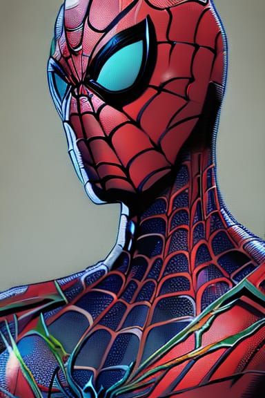 Spiderman Portrait in Watercolor Comic Book Style