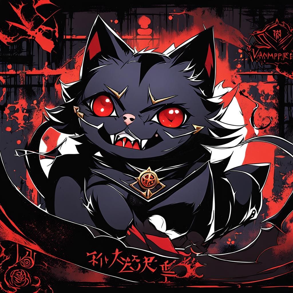 Anime Vampire Cat in Dark Manga Style