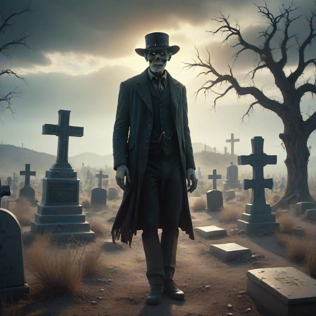 Epic Zombie Spirit in a Haunting Boothill Cemetery
