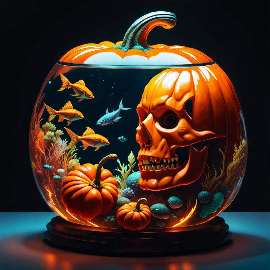 Pumpkin Aquarium: Vivid Dreamcore Digital Art