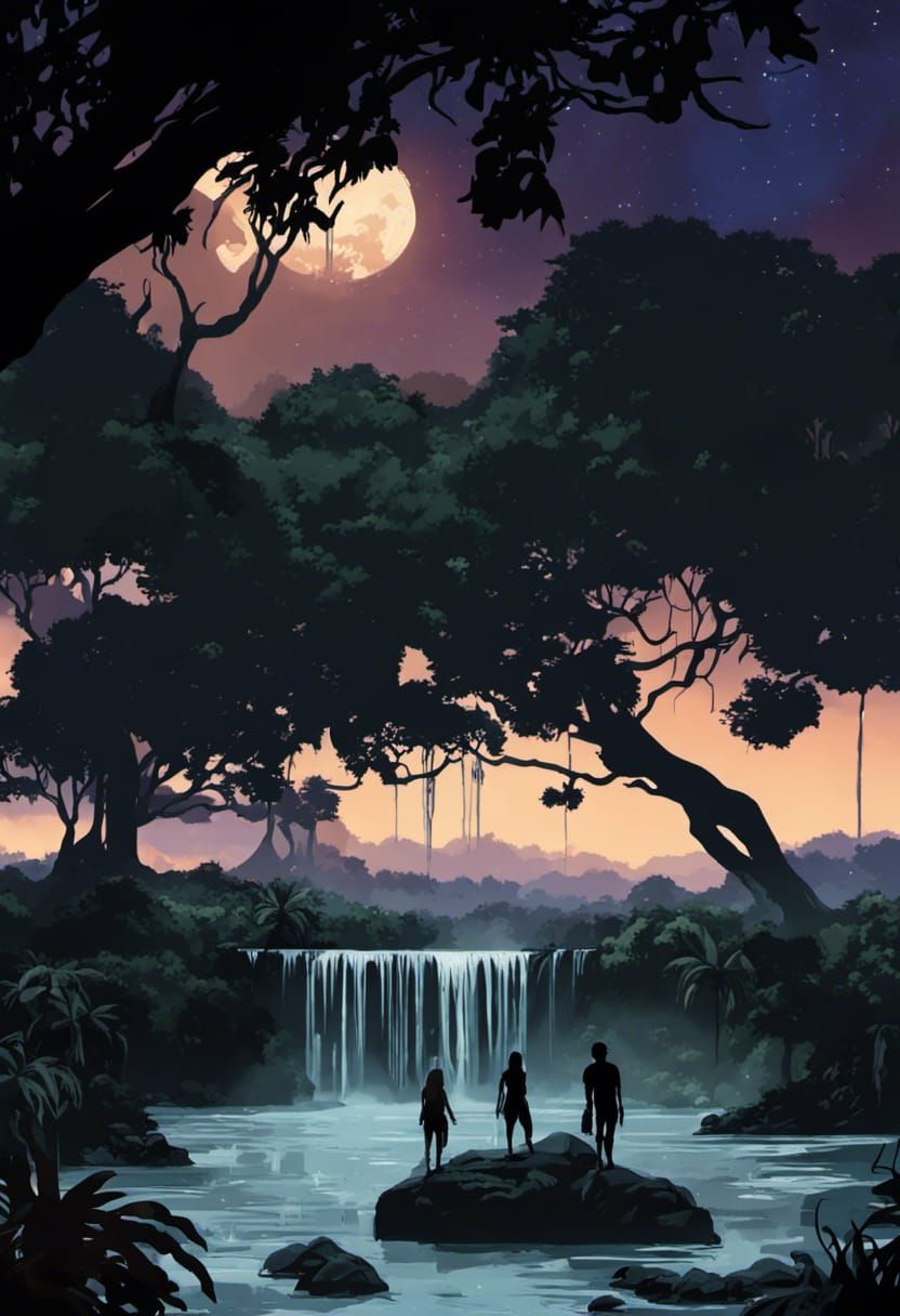 Jungle Adventure: Travelers on a Giant Branch