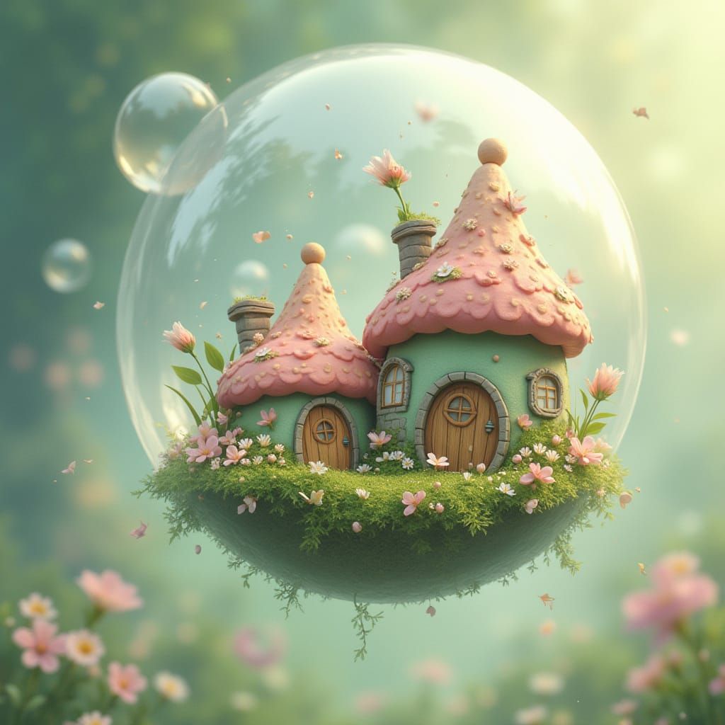 Floating Fairy Cottages in Translucent Bubbles