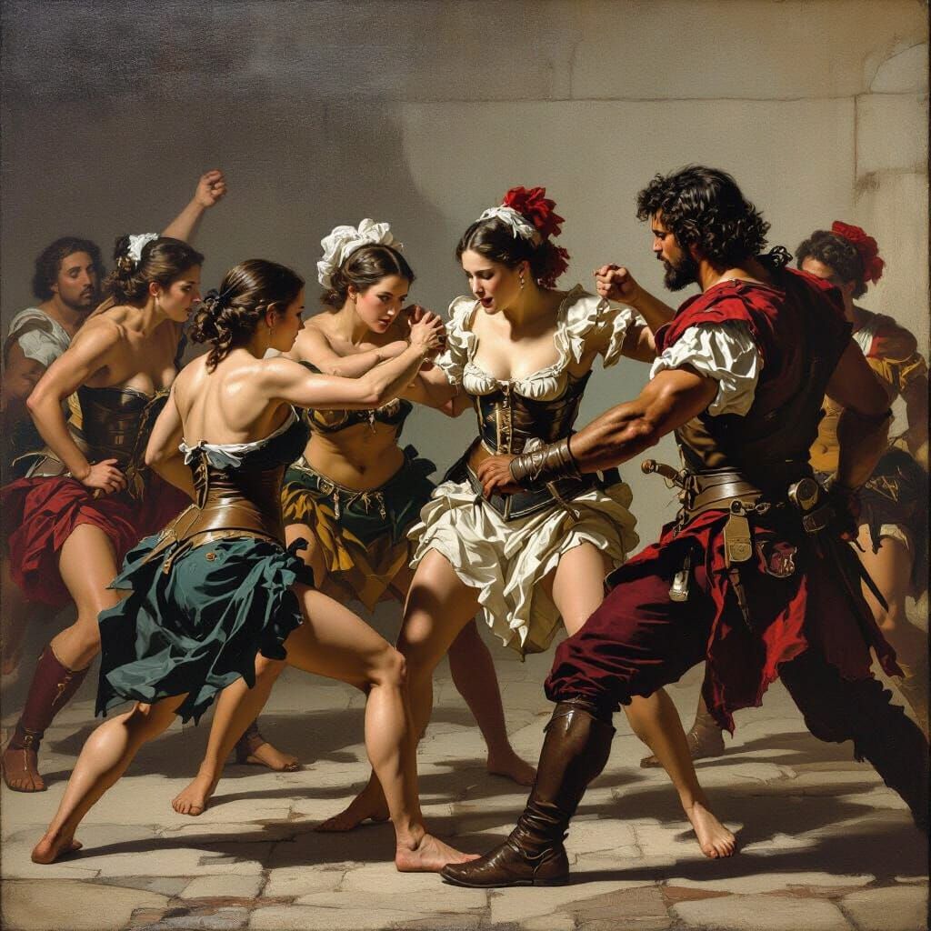 Sweating Women Admire Masculine Men in 1554 Hall