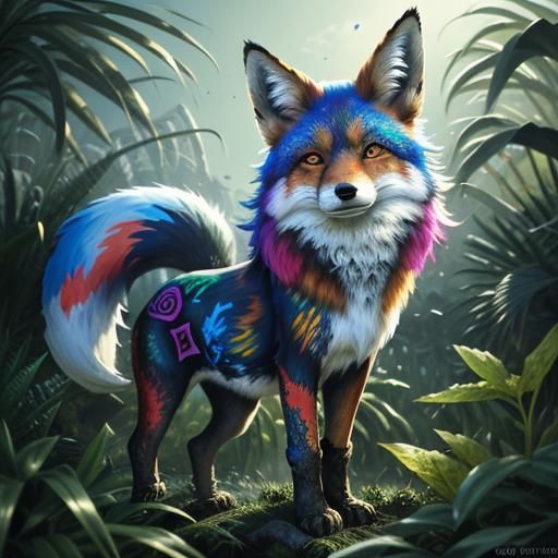 Teen Girl with Fox Ears in Colorful Plant Setting