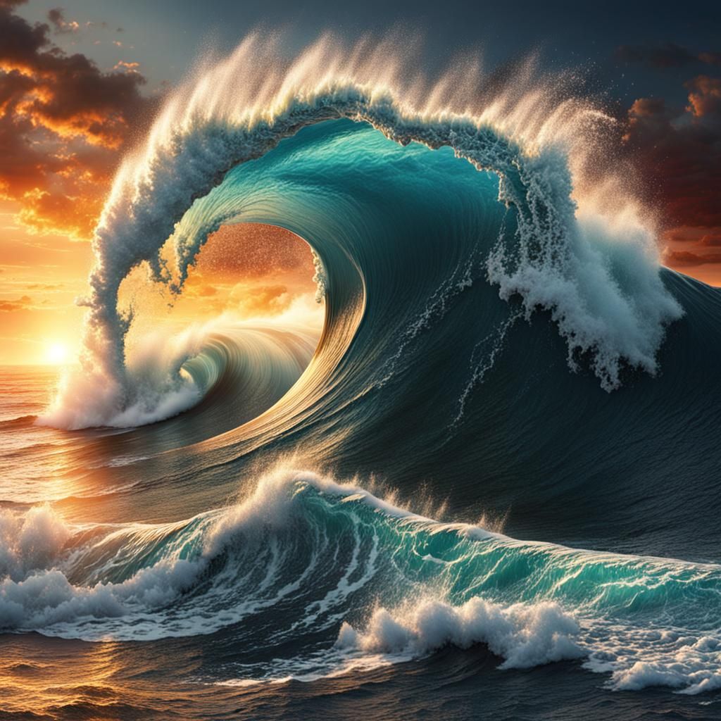 Yin Yang Sunset Big Wave Digital Painting