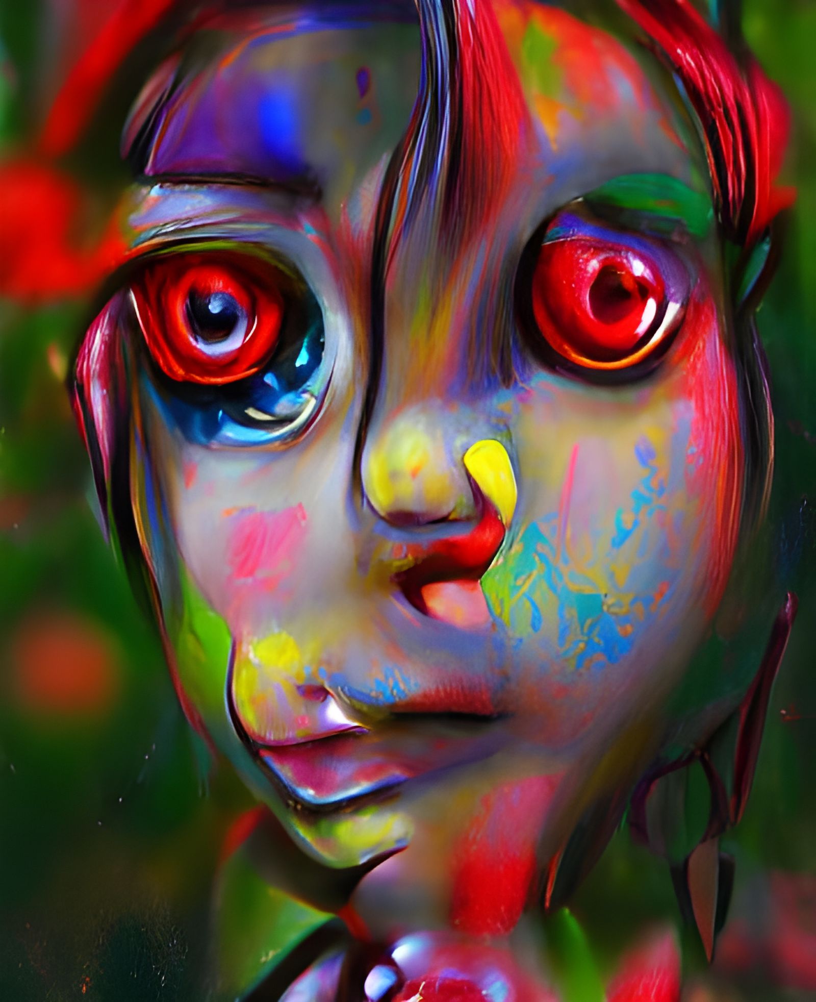 Vibrant Red Eyes in Pop Art Child Drawing Style