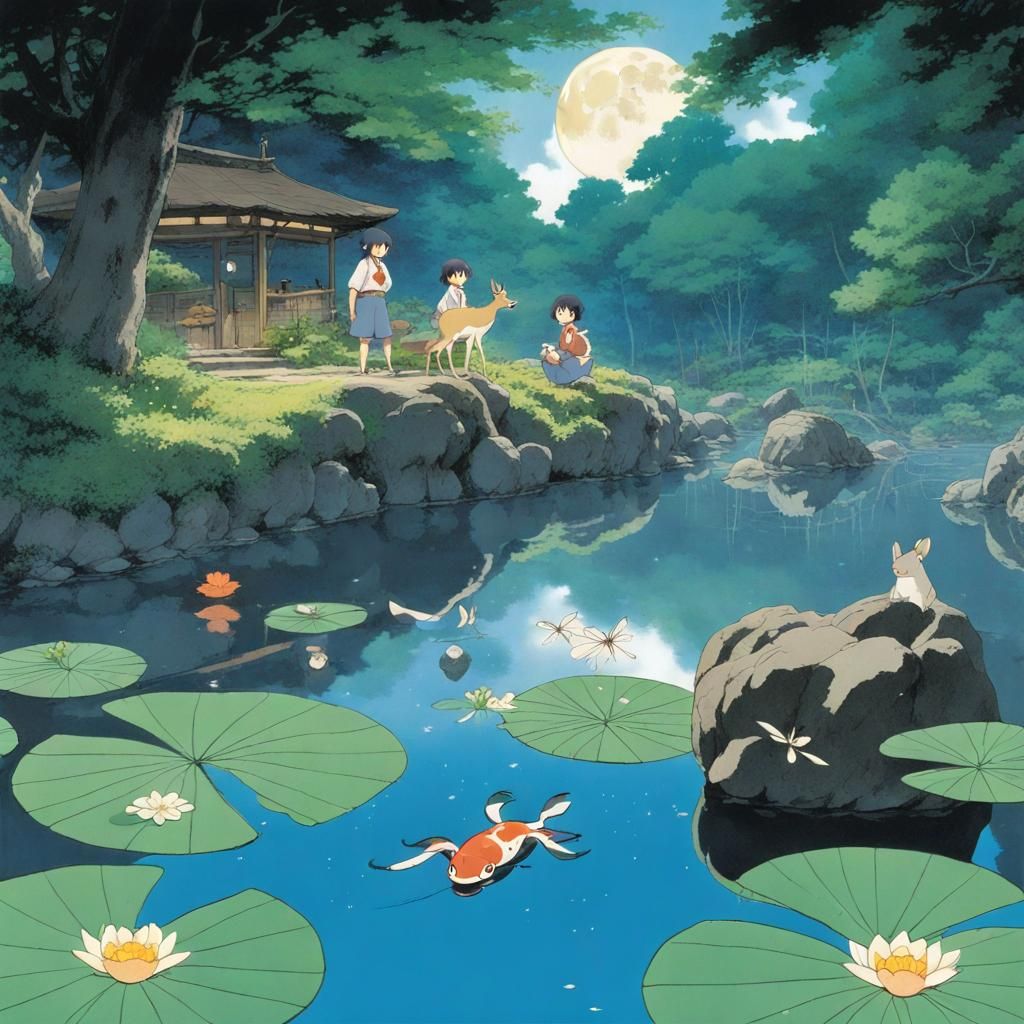 Animated Stream with Deer and Dragonflies