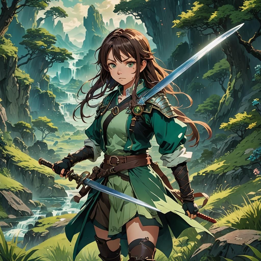 Anime Girl Demon Slayer in a Mystical Landscape