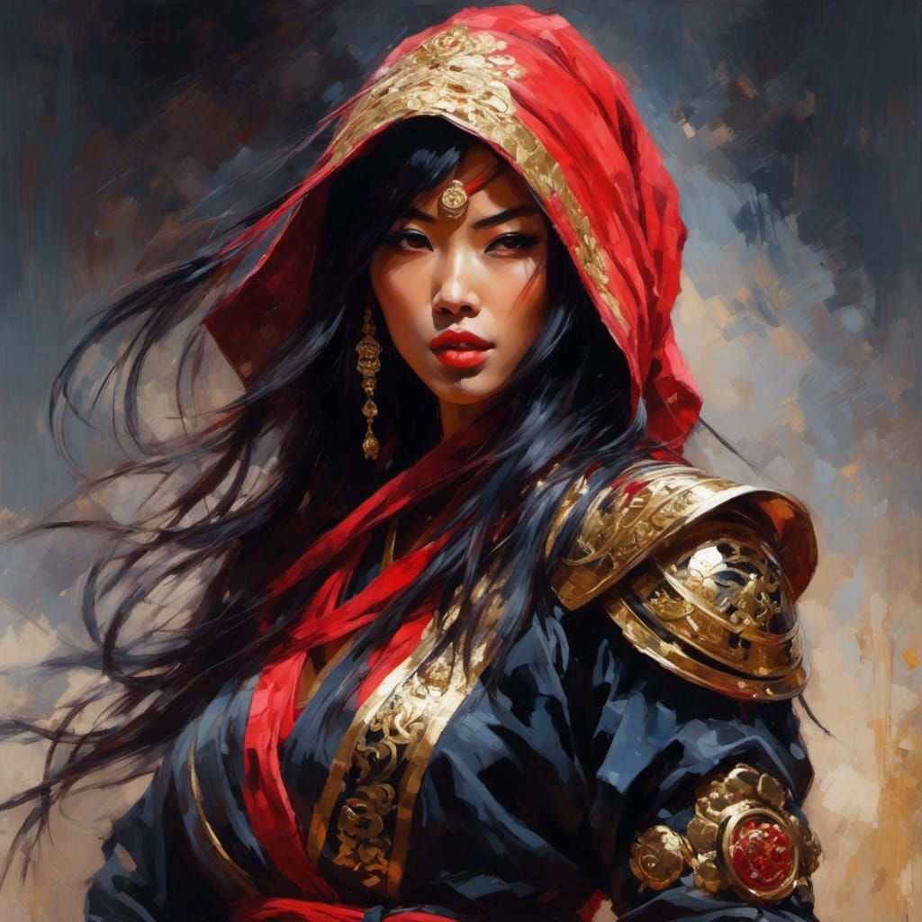 Striking Asian Ninja Portrait with Vibrant Style