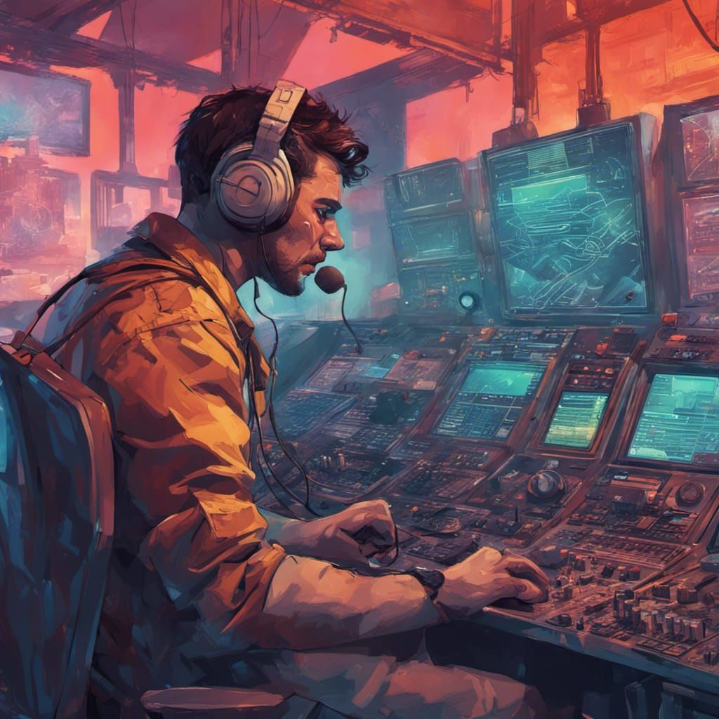 Dystopian Radio Station Operator in Hyperrealism