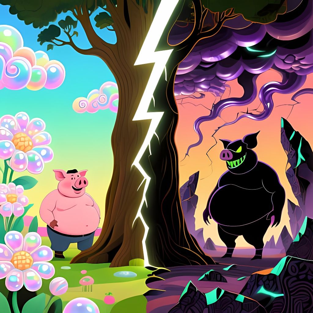 Dueling Pig-Headed Men in Contrasting Worlds