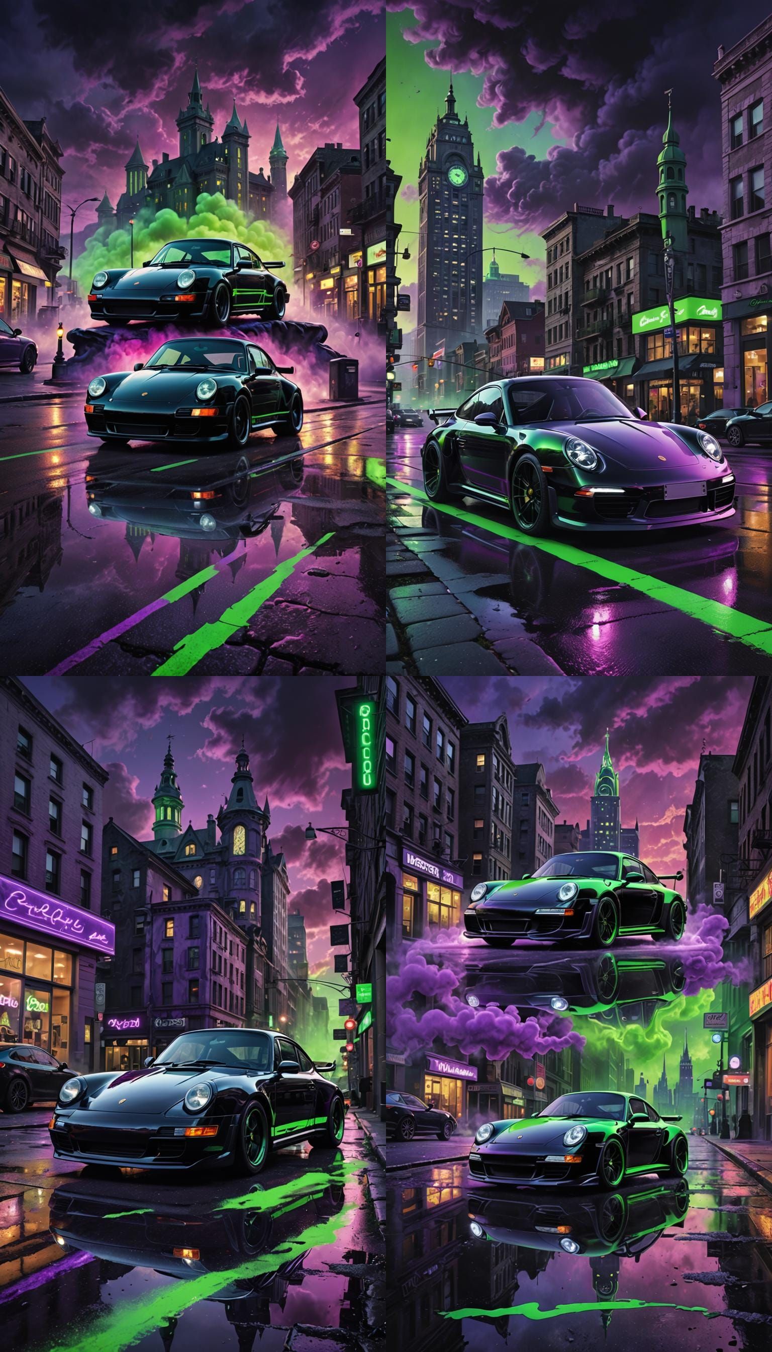 Glossy Black Porsche on Checkerboard Road: Movie Poster