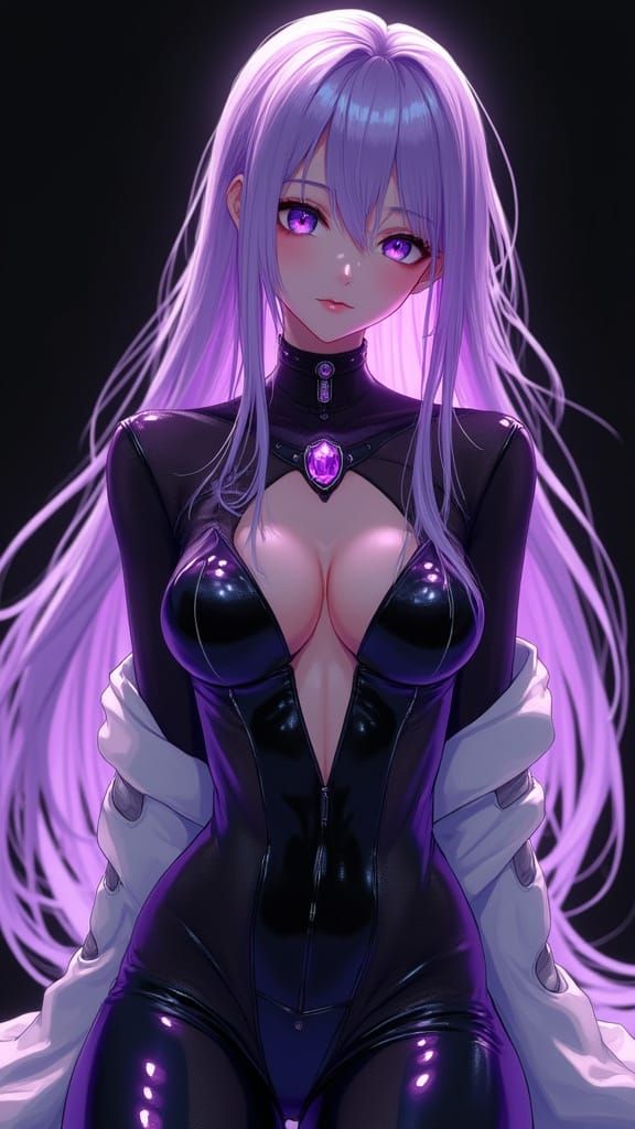 Anime-Style Portrait of Lavender-Haired Woman in Futuristic ...