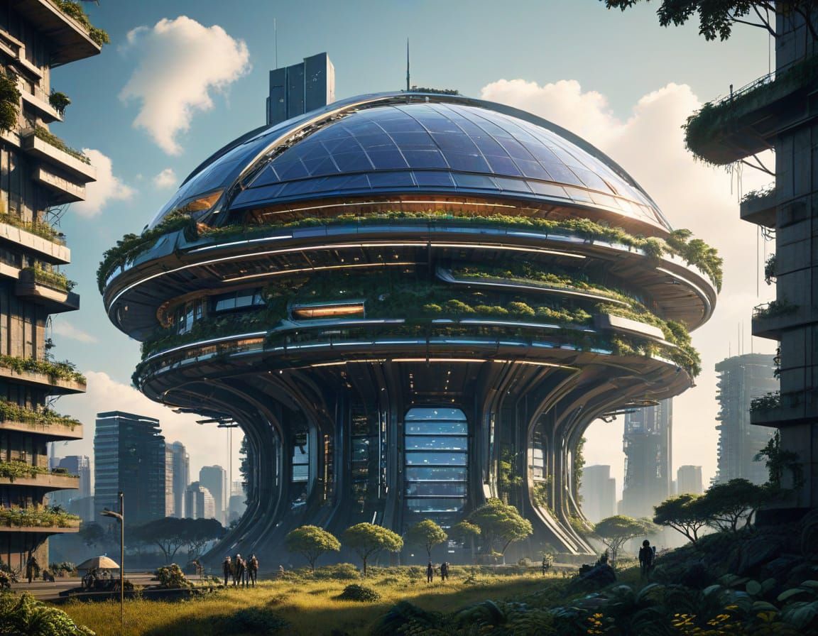 Solarpunk Megastructure in a Futuristic Eco City