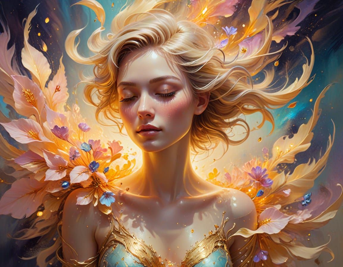 Astral Bloom: A Surrealist Oil Painting Portrait